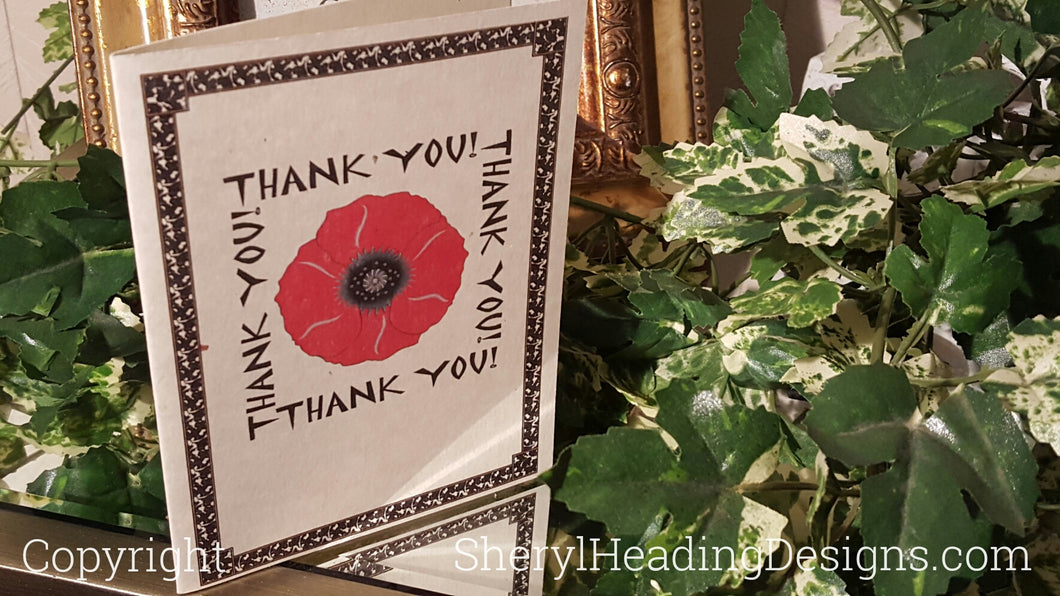Red Poppy Thank You Note Cards, Set of 10 Boxed Cards - Sheryl Heading Designs