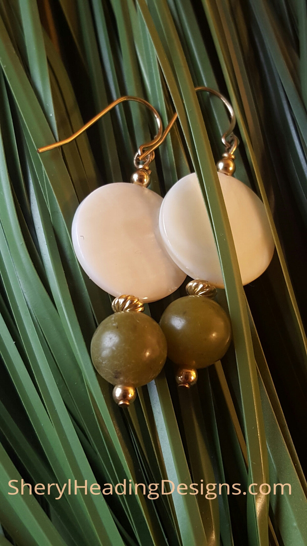 Sure to Please-Green and White Earrings - Sheryl Heading Designs